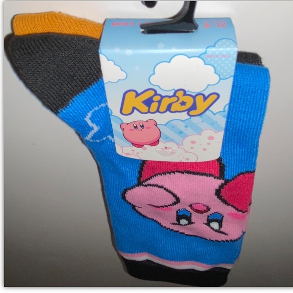 Kirby Waddle Dee Crew Socks 2 Pair Men 8-12 Blue Black Bandana Game Boy 8Bit NEW - Picture 11 of 11